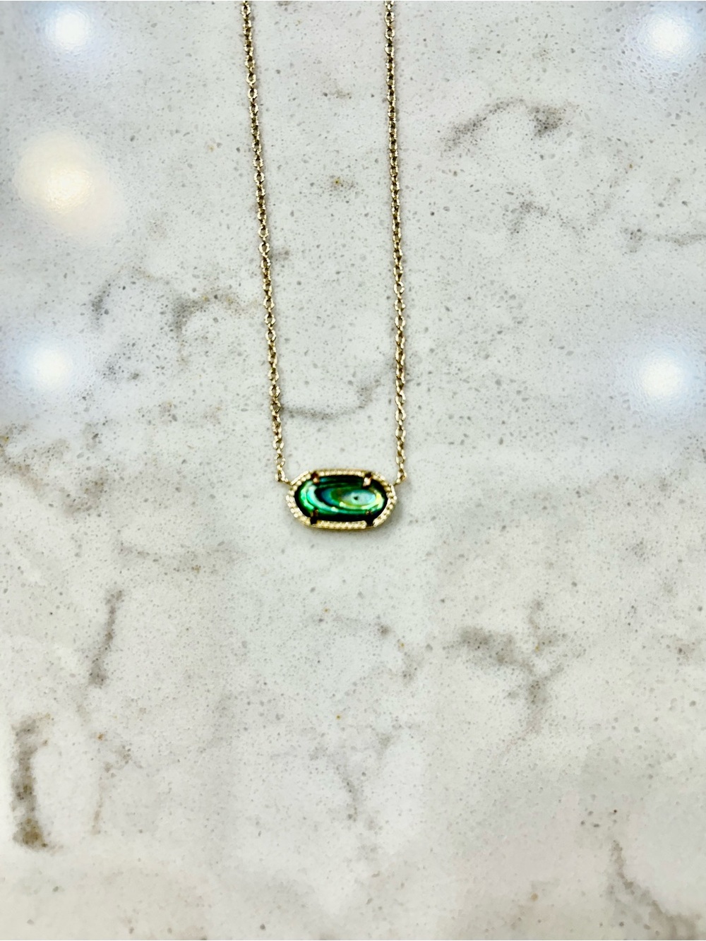 Kendra Scott Gold Necklace with Iridescent Green Abalone Pendant